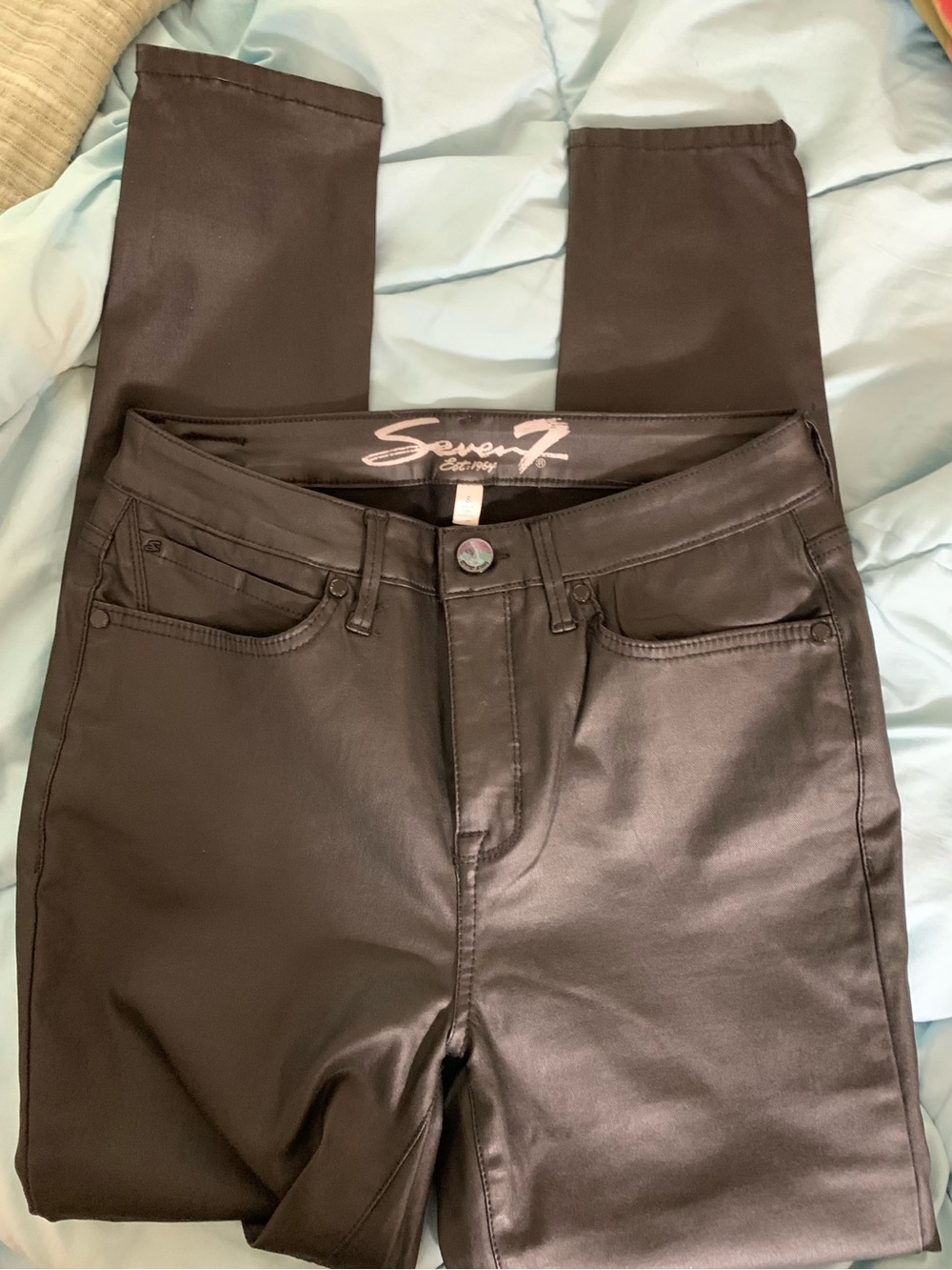 Seven7 Women's Black Coated Skinny Jeans - Faux Leather Finish